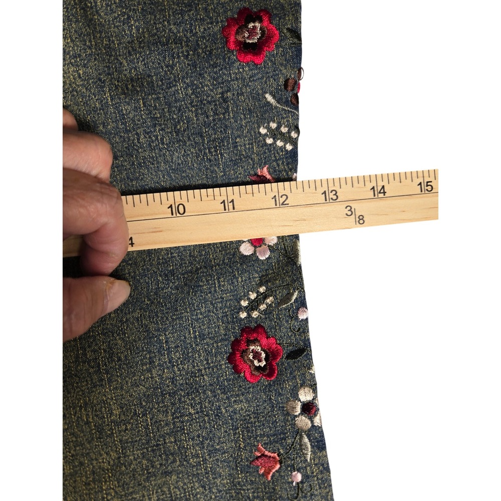 Vintage Floral Embroidered Wide Leg Jeans Sandblasted Dark Wash Denim 20W - Picture 5 of 11